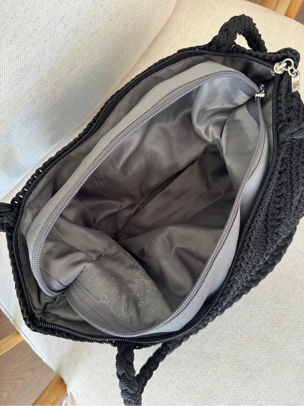 Vintage The Sak Black Crochet Black Woven Tote Boho Granny Shoulder Bag Purse - Picture 14 of 15